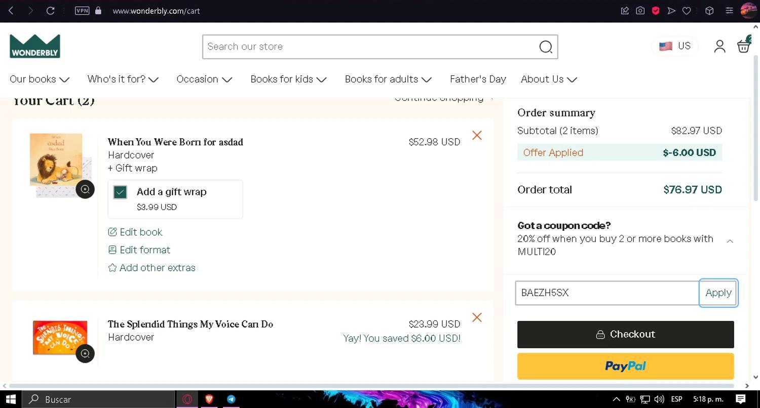 How to apply Wonderbly coupon code